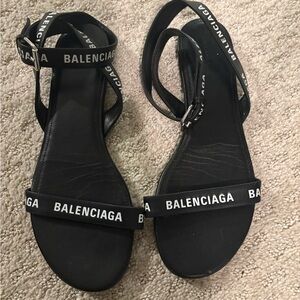 Balenciaga Black Logo Strap Sandals